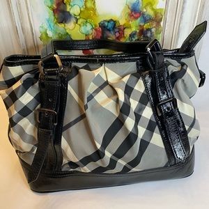 Burberry Lowry Tote Handbag Black Beat Check Plaid
